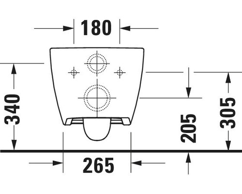 Desen tehnic al unui vas de toaletă suspendat cu dimensiuni.