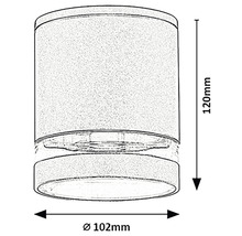 Dimensiunile unei lămpi de plafon: 120 mm înălțime și 102 mm diametru