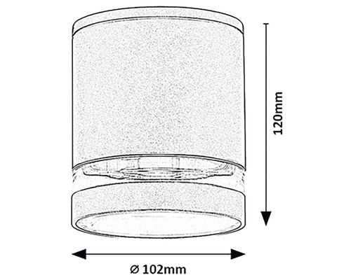 Dimensiunile unei lămpi de plafon: 120 mm înălțime și 102 mm diametru