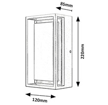 Desen al unei cutii de instalație cu dimensiunile de 85 mm x 120 mm x 220 mm