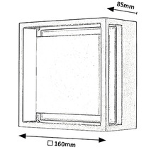 Schiță a unui spot încastrat în perete cu dimensiunile de 85 mm și 160 mm.