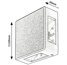 Schiță a unei lămpi de perete cu dimensiunile de 120 mm înălțime și 50 mm adâncime.
