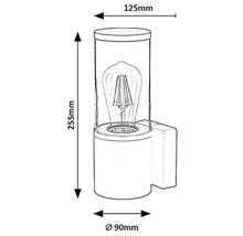 Schiță a unei lămpi de perete cu dimensiunile de 255 mm înălțime, 125 mm adâncime și 90 mm diametru