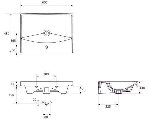 Desen tehnic al unei chiuvete cu dimensiuni