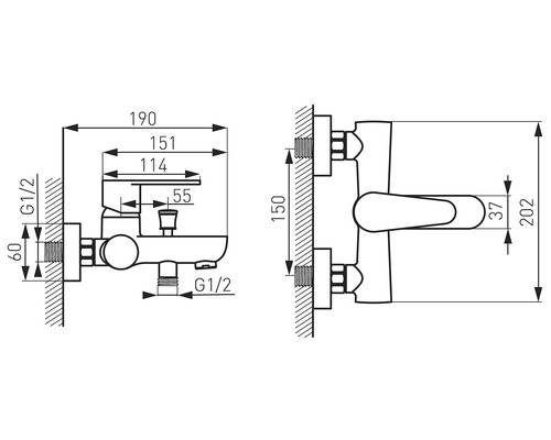 Desen tehnic al unui robinet de apă cu dimensiuni.