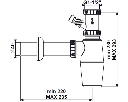 Desen tehnic sifon cu dimensiuni