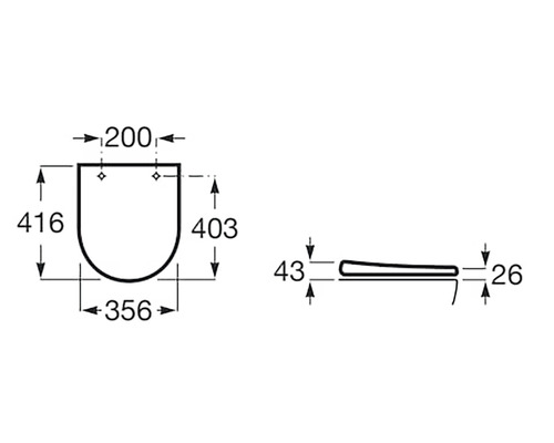Desen tehnic al unui capac de toaletă cu dimensiuni