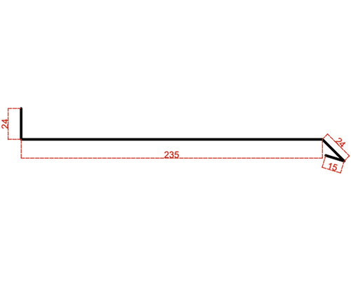 Desen tehnic al unui profil cu dimensiunile 24 x 235 x 24 x 15 mm