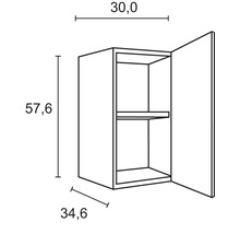 Desen tehnic al unui dulap suspendat cu dimensiunile de 57,6 x 30,0 x 34,6 cm.