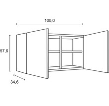 Desen tehnic al unui dulap suspendat cu dimensiunile de 100,0 x 57,6 x 34,6 centimetri