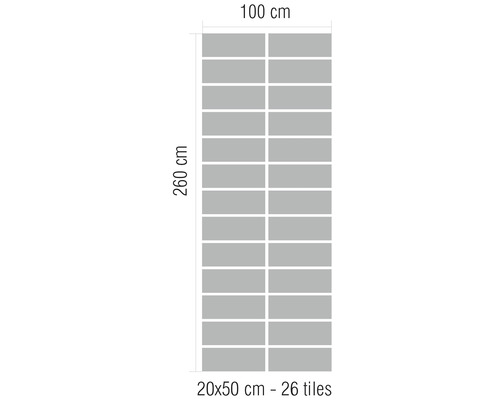 Reprezentare de plăci ceramice cu dimensiunile de 100 x 260 cm, formată din 26 de plăci ceramice de 20 x 50 cm.