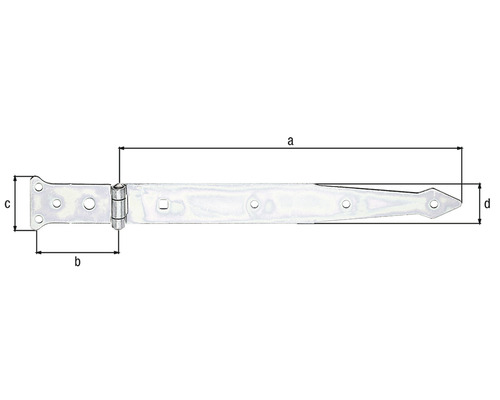 În imagine este prezentată o balama cu dimensiuni.