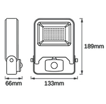 Dimensiunile unui corp de iluminat cu LED: 189 mm înălțime, 133 mm lățime și 66 mm adâncime.
