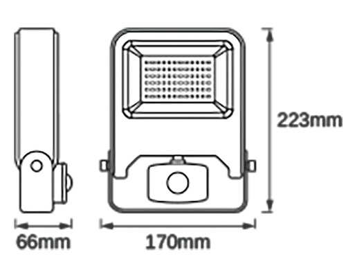 Desen tehnic al unui reflector LED cu dimensiuni în milimetri