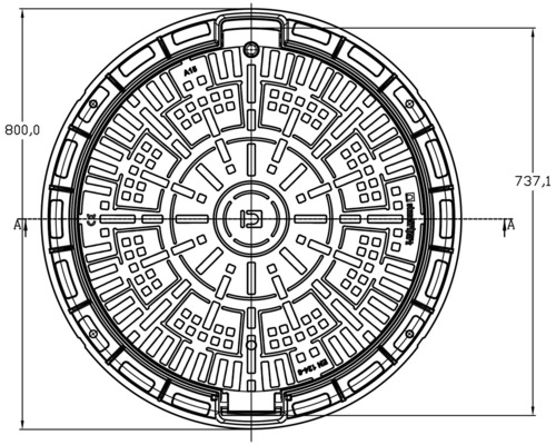 Desen tehnic al unui capac de canalizare cu dimensiuni