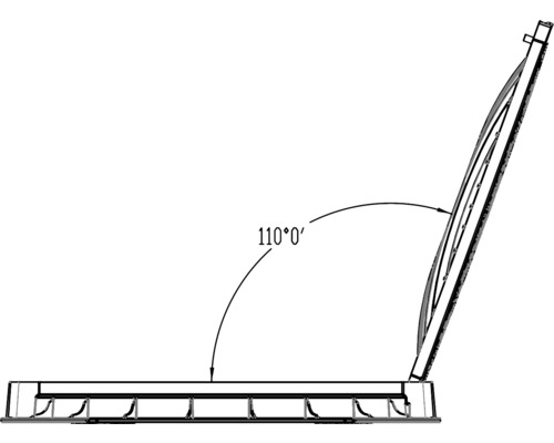 Diagrama unei trape de inspecție deschise cu un unghi de deschidere de 110 grade