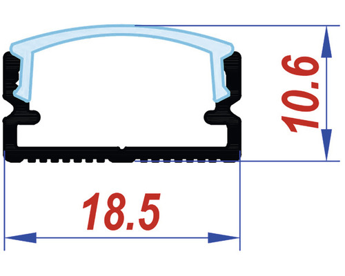 Dimensiunile unui profil LED: 18,5 x 10,6 mm