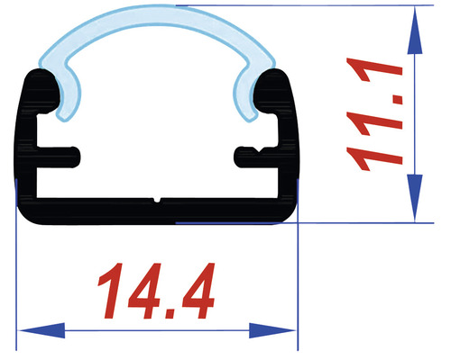 Secțiunea transversală a unui profil cu dimensiunile de 11,1 mm și 14,4 mm.