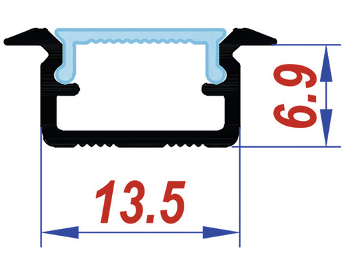 Profil din aluminiu cu dimensiunile de 13,5 pe 6,9 milimetri