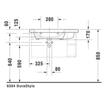 Desen tehnic al lavoarului Durastyle cu dimensiuni