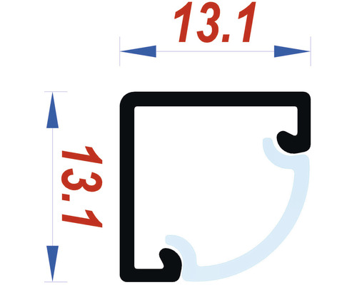 Desen tehnic al unui profil unghiular cu dimensiunile 13,1