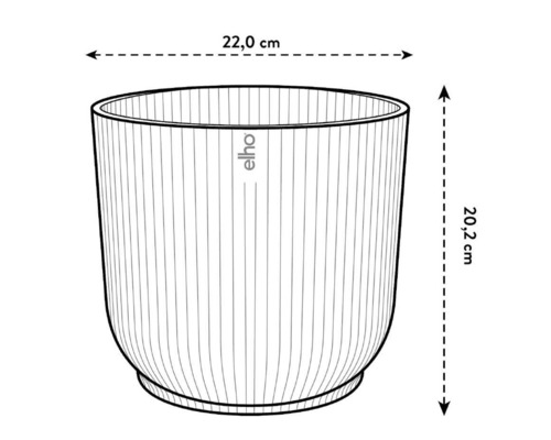 Ilustrație a unui ghiveci de flori cu dimensiunile de 22,0 cm lățime și 20,2 cm înălțime