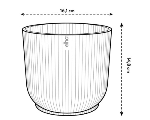 Schema unui ghiveci Elho cu dimensiunile de 16,1 cm lățime și 14,8 cm înălțime