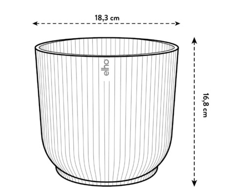 Ilustrație a unui ghiveci de flori cu dimensiunile de 18,3 cm lățime și 16,8 cm înălțime.