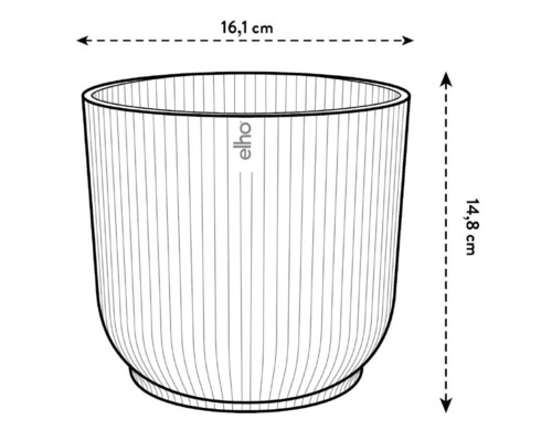 Ilustrație cu un vas de flori cu dimensiunile de 16,1 cm lățime și 14,8 cm înălțime