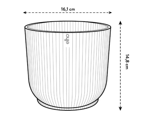 Ghiveci Elho cu dimensiunile 16,1 cm lățime și 14,8 cm înălțime