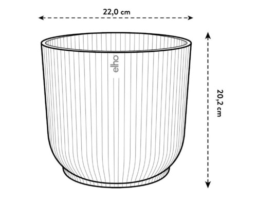 Imagine a unui ghiveci Elho cu dimensiunile de 22,0 cm lățime și 20,2 cm înălțime.