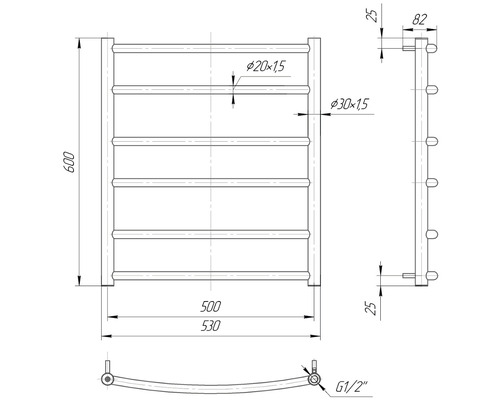 Desen tehnic al unui radiator pentru prosoape cu cote