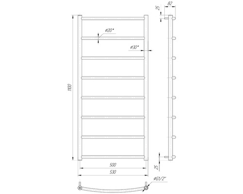 Desen tehnic al unui radiator de prosoape cu dimensiuni