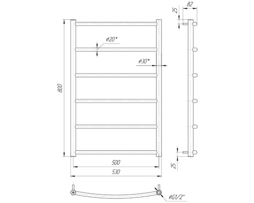 Desen tehnic al unui uscător de prosoape cu dimensiuni