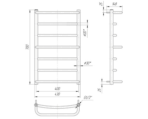Desen tehnic al unui radiator de prosoape cu dimensiuni