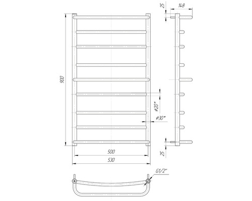 Desen tehnic al unui radiator pentru prosoape cu dimensiuni