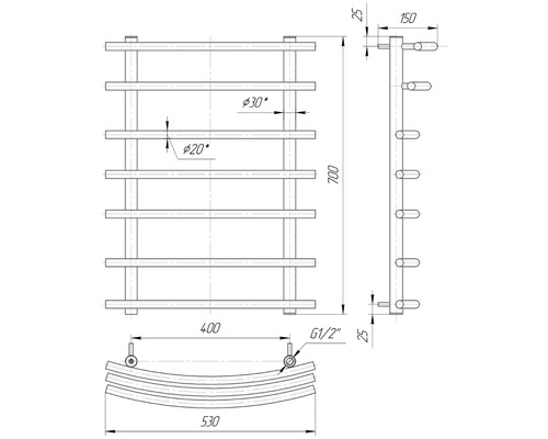 Desen tehnic al unui radiator de prosoape cu dimensiuni