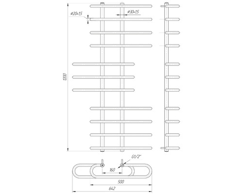 Desen tehnic al unui radiator de prosoape cu dimensiuni