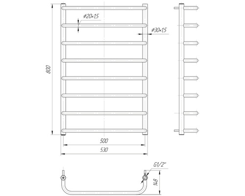 Desen tehnic al unui radiator de prosoape cu dimensiuni