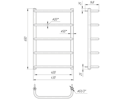 Desen tehnic al unui radiator de prosoape cu dimensiuni