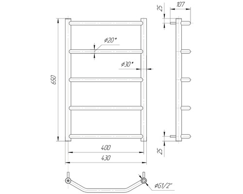 Desen tehnic al unui radiator de prosoape cu dimensiuni
