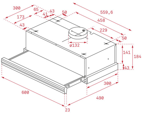 Desen tehnic al unei hote de aragaz cu dimensiuni