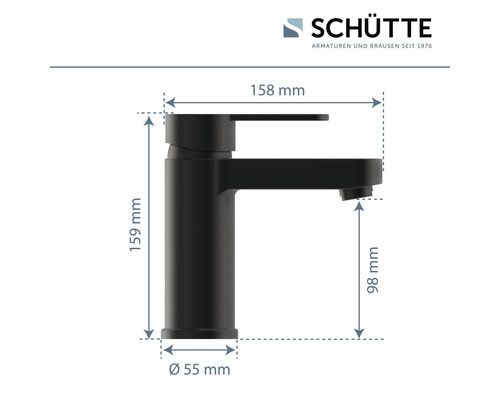 Dimensiunile unei baterii de lavoar Schütte negre