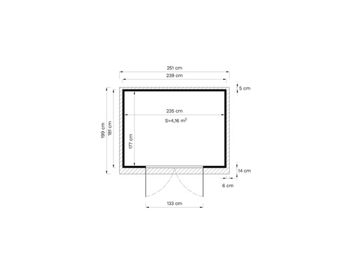 Plan cu dimensiuni: 251 centimetri pe 199 centimetri