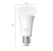 Lampă Philips Hue cu dimensiunile de 67 milimetri diametru și 130 milimetri lungime
