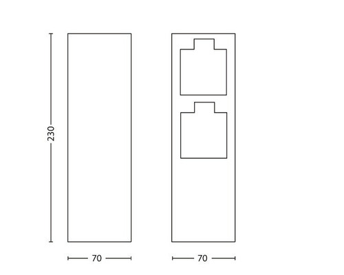 Desen tehnic cu două dulapuri suspendate cu dimensiunile 70 x 230 cm