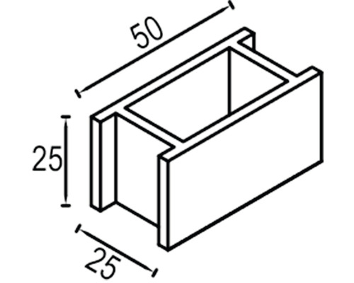 Desen tehnic al unui profil cu dimensiunile de 25 x 25 x 50 milimetri