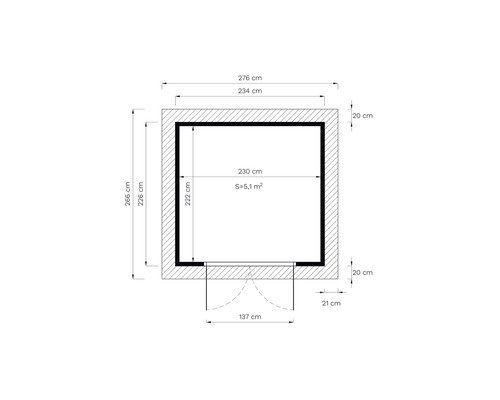 Plan cu dimensiuni în centimetri și metri pătrați
