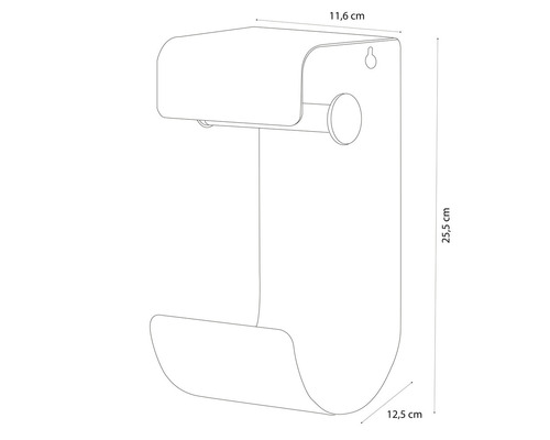 Desen tehnic al unui suport de role de perete cu dimensiuni