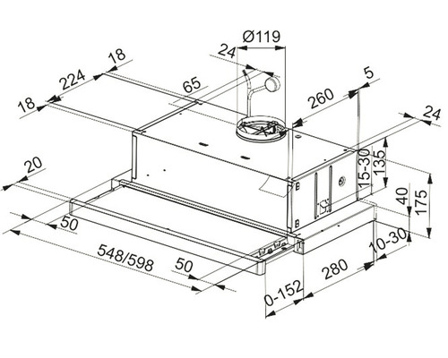 Desen cotat al unei hote de aragaz cu diferite dimensiuni